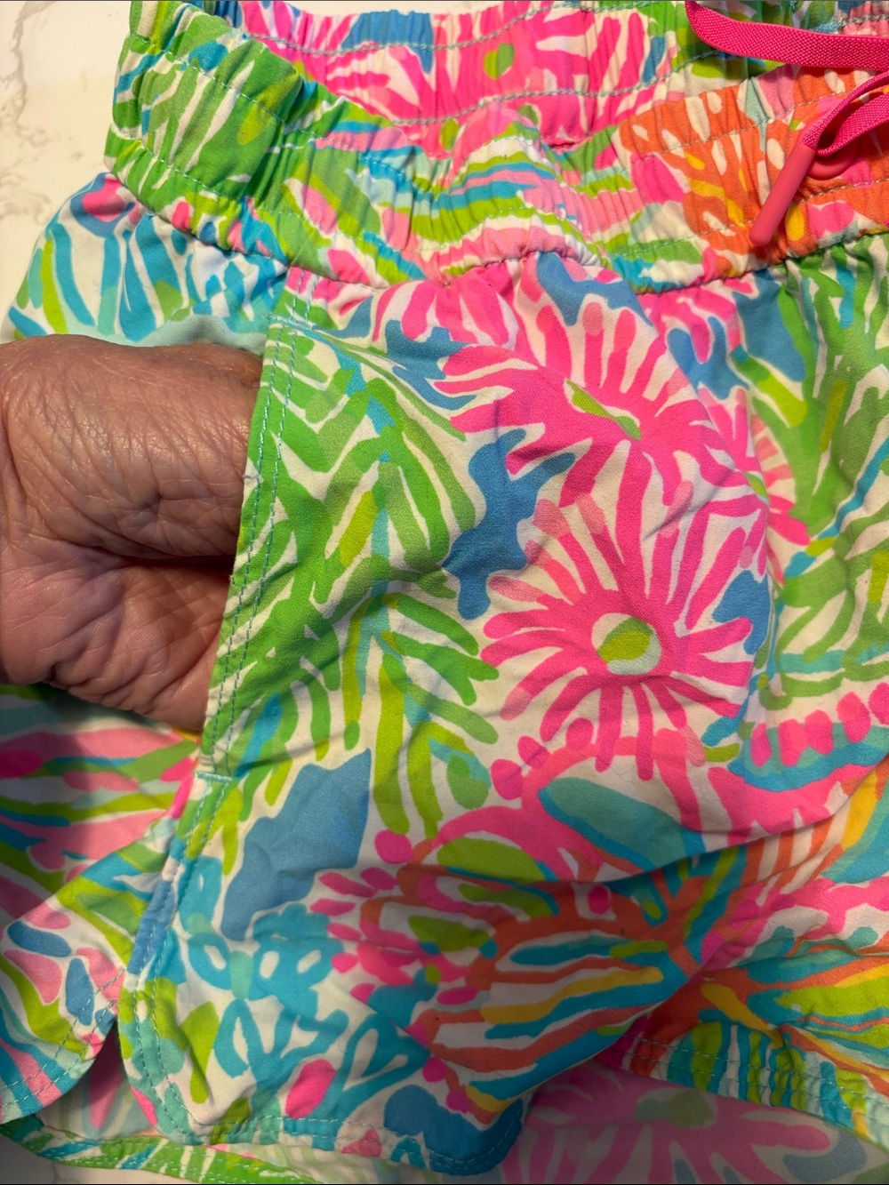 Lilly Pulitzer Luxletic Tropical Print Shorts — Pink & Green - Picture 4 of 8